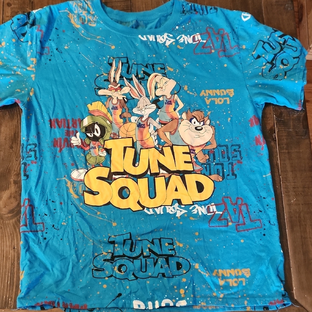Blue and Yellow Tune Squad Graphic Tee Mens Size Medium